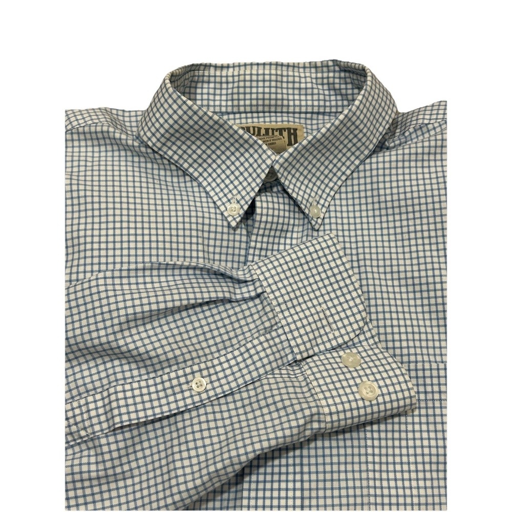 Duluth Trading Shirt Mens Large Tall Blue Gingham Weave Button Down Long Sleeve